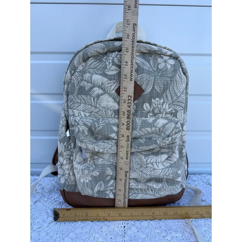 Wild‎ Fable Mini Backpack Beige Floral Canvas Brown Trim Small Casual Bag